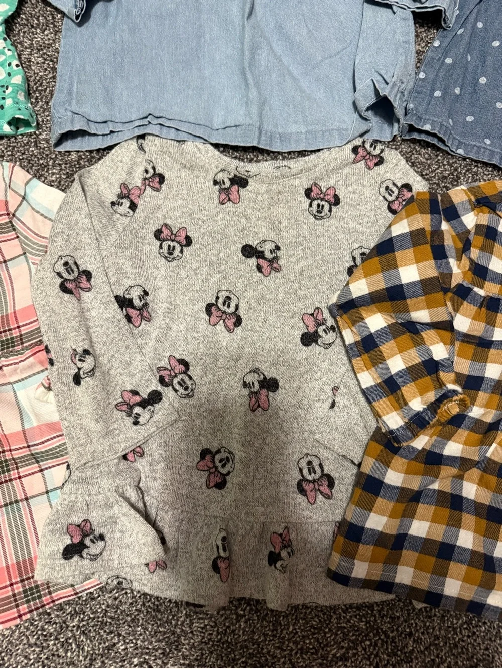 18 month girls long sleeve shirts chambray plaid Minnie deer